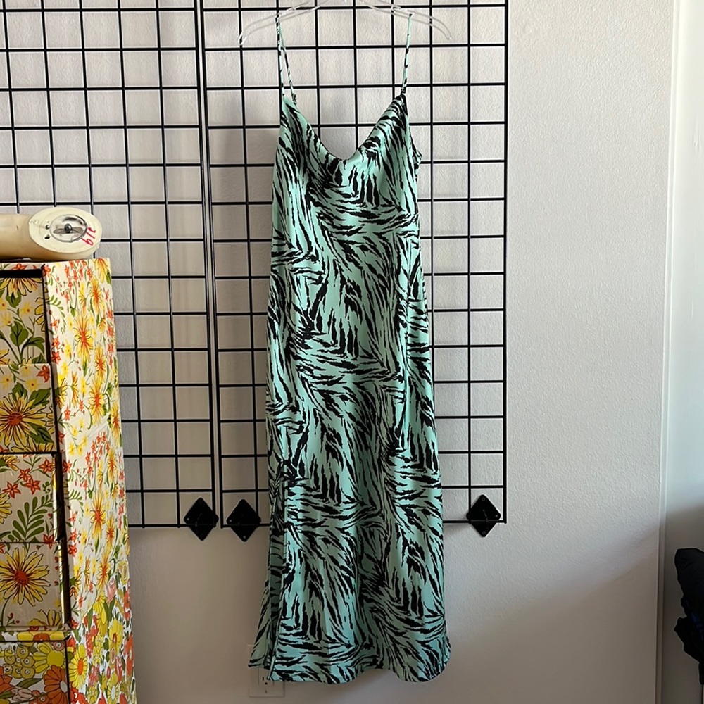 WAYF Mint Tiger Print Slit Maxi Dress